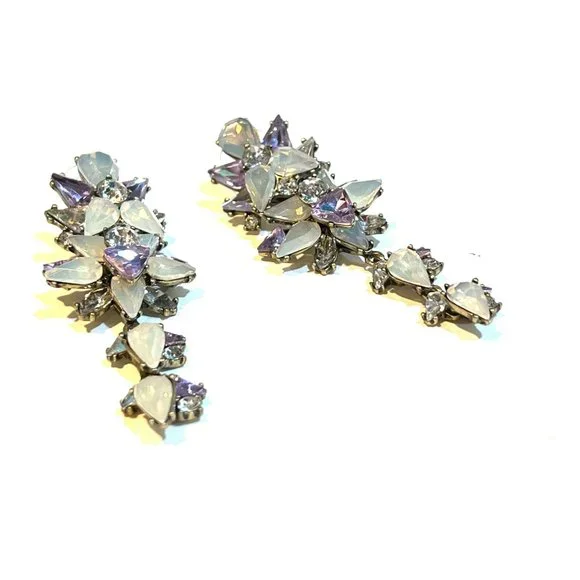 Bauble Bar Sparkling Crystal Long Drop Earrings Costume Jewelry - Picture 3 of 5